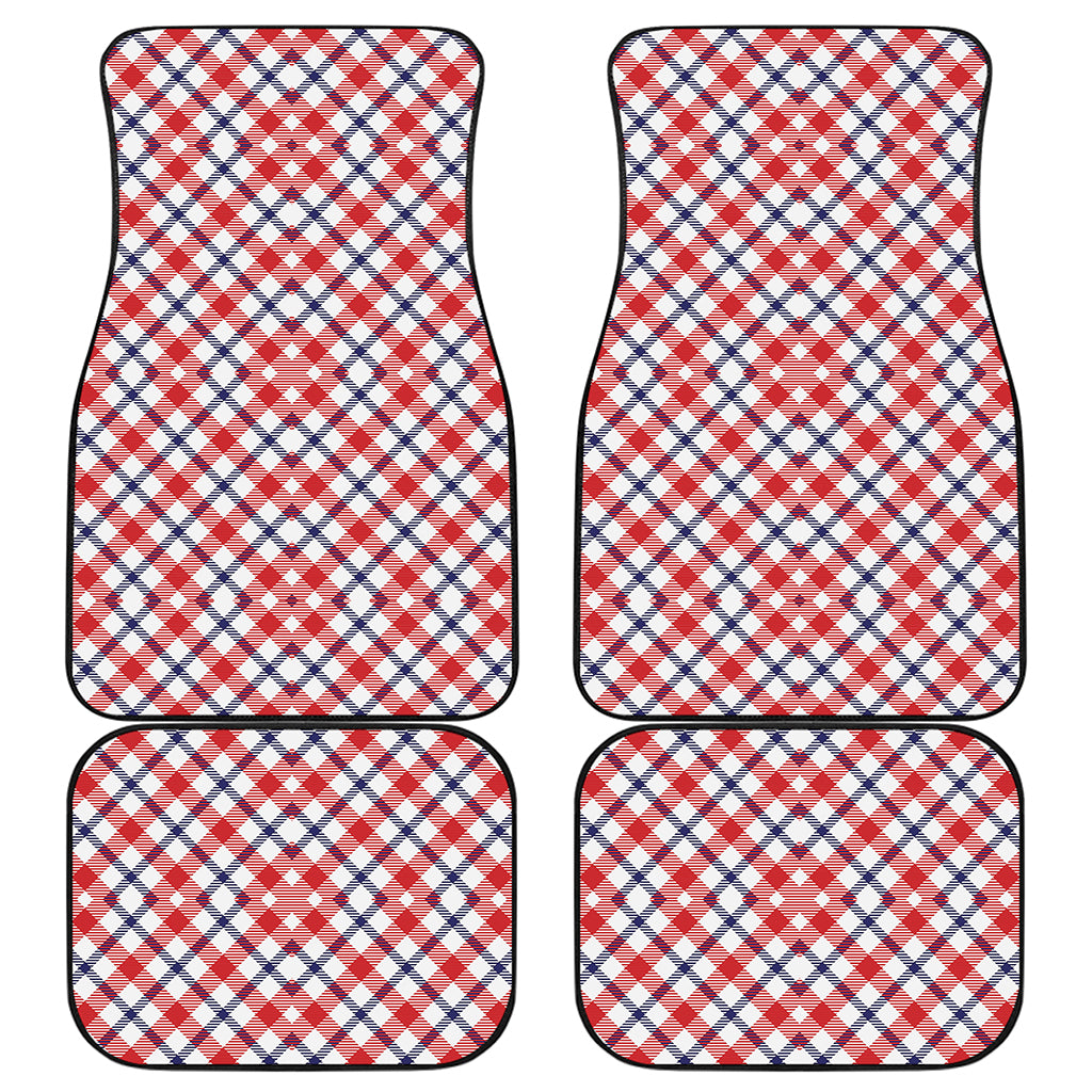 Blue Red And White American Plaid Print Front and Back Car Floor Mats