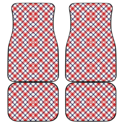 Blue Red And White American Plaid Print Front and Back Car Floor Mats