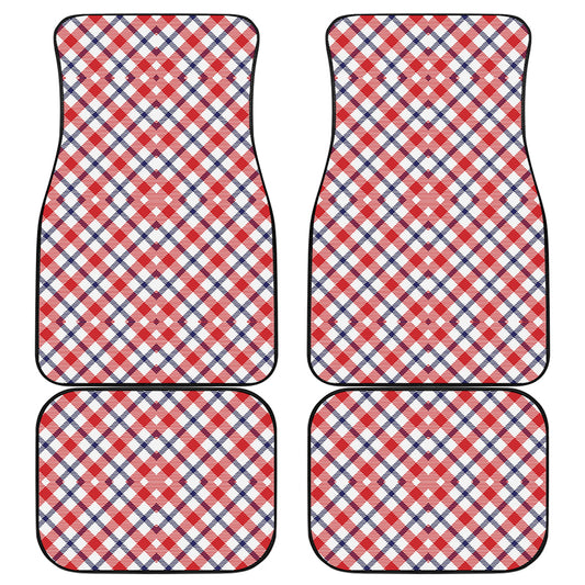 Blue Red And White American Plaid Print Front and Back Car Floor Mats