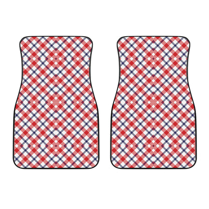 Blue Red And White American Plaid Print Front Car Floor Mats
