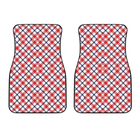 Blue Red And White American Plaid Print Front Car Floor Mats
