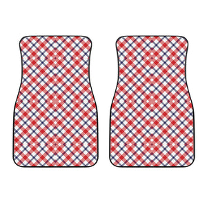 Blue Red And White American Plaid Print Front Car Floor Mats