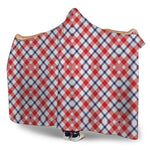 Blue Red And White American Plaid Print Hooded Blanket