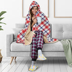 Blue Red And White American Plaid Print Hooded Blanket