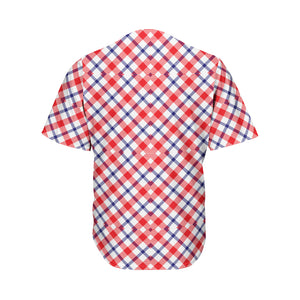 Blue Red And White American Plaid Print Men's Baseball Jersey