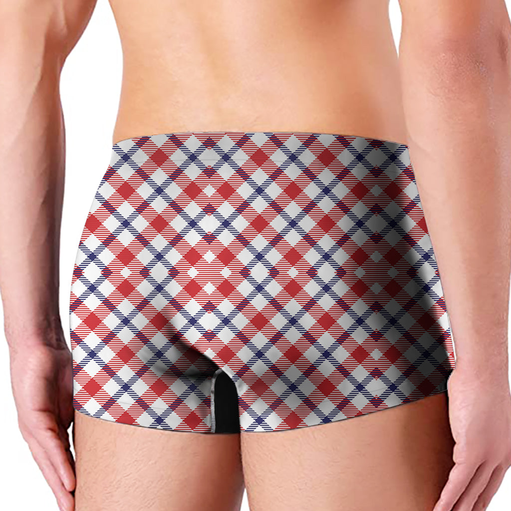 Blue Red And White American Plaid Print Men's Boxer Briefs