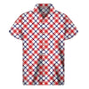 Blue Red And White American Plaid Print Men's Short Sleeve Shirt
