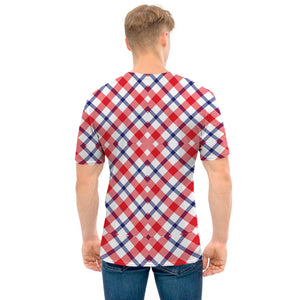 Blue Red And White American Plaid Print Men's T-Shirt