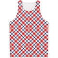 Blue Red And White American Plaid Print Men's Tank Top
