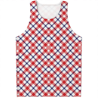 Blue Red And White American Plaid Print Men's Tank Top