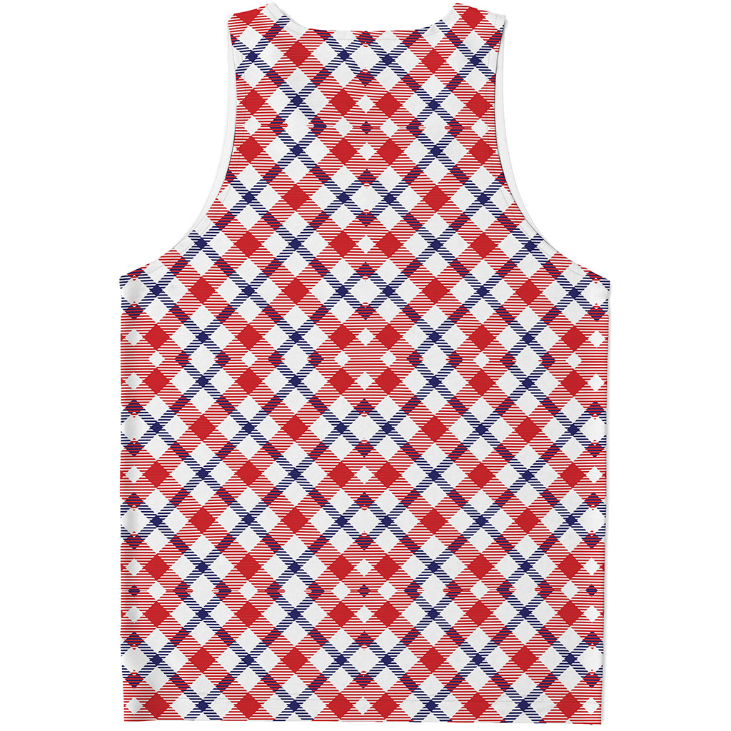 Blue Red And White American Plaid Print Men's Tank Top