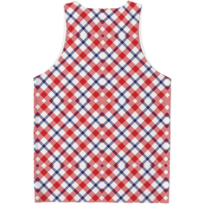 Blue Red And White American Plaid Print Men's Tank Top