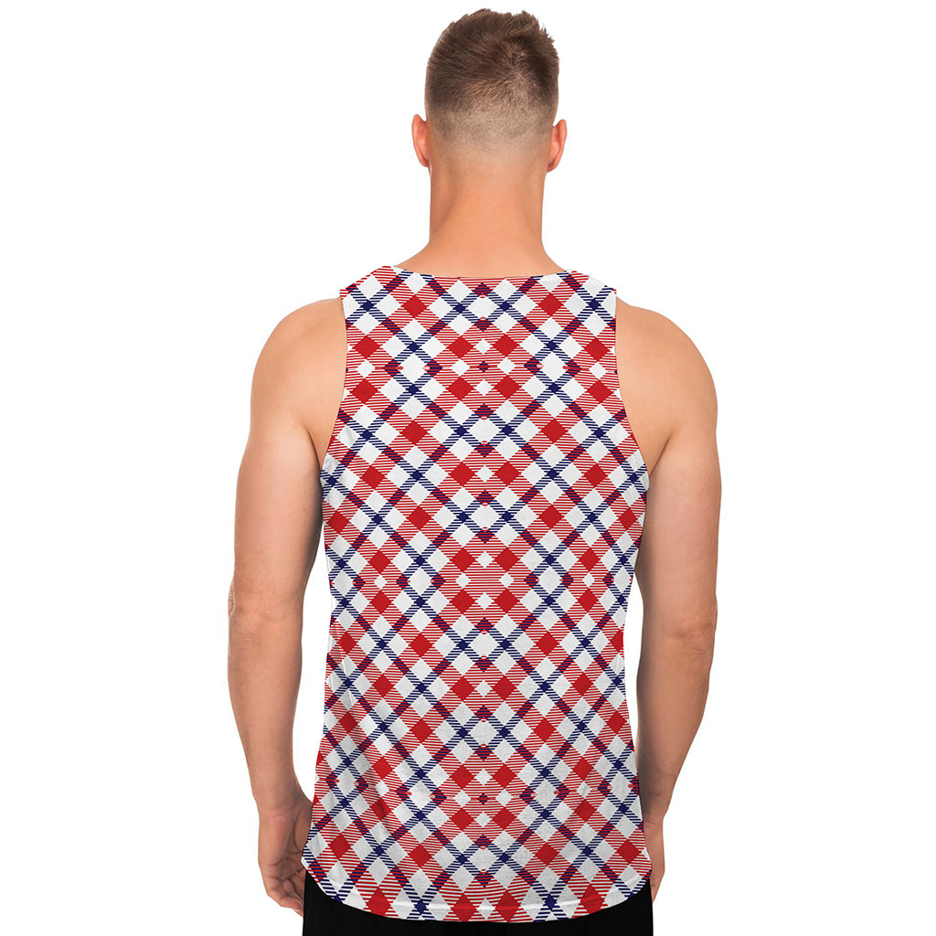 Blue Red And White American Plaid Print Men's Tank Top
