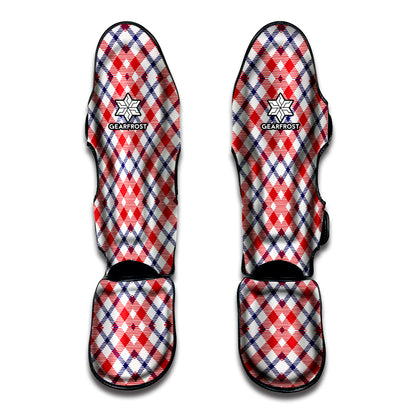 Blue Red And White American Plaid Print Muay Thai Shin Guard