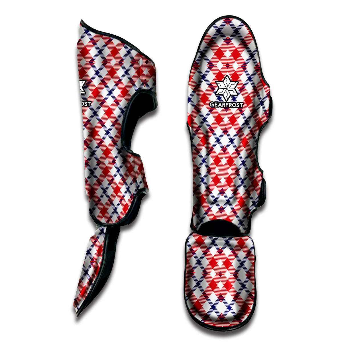 Blue Red And White American Plaid Print Muay Thai Shin Guard