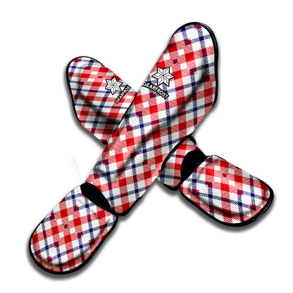 Blue Red And White American Plaid Print Muay Thai Shin Guard