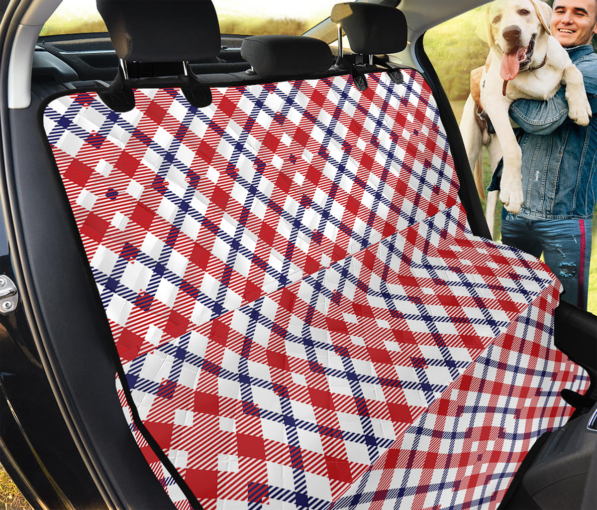 Blue Red And White American Plaid Print Pet Car Back Seat Cover