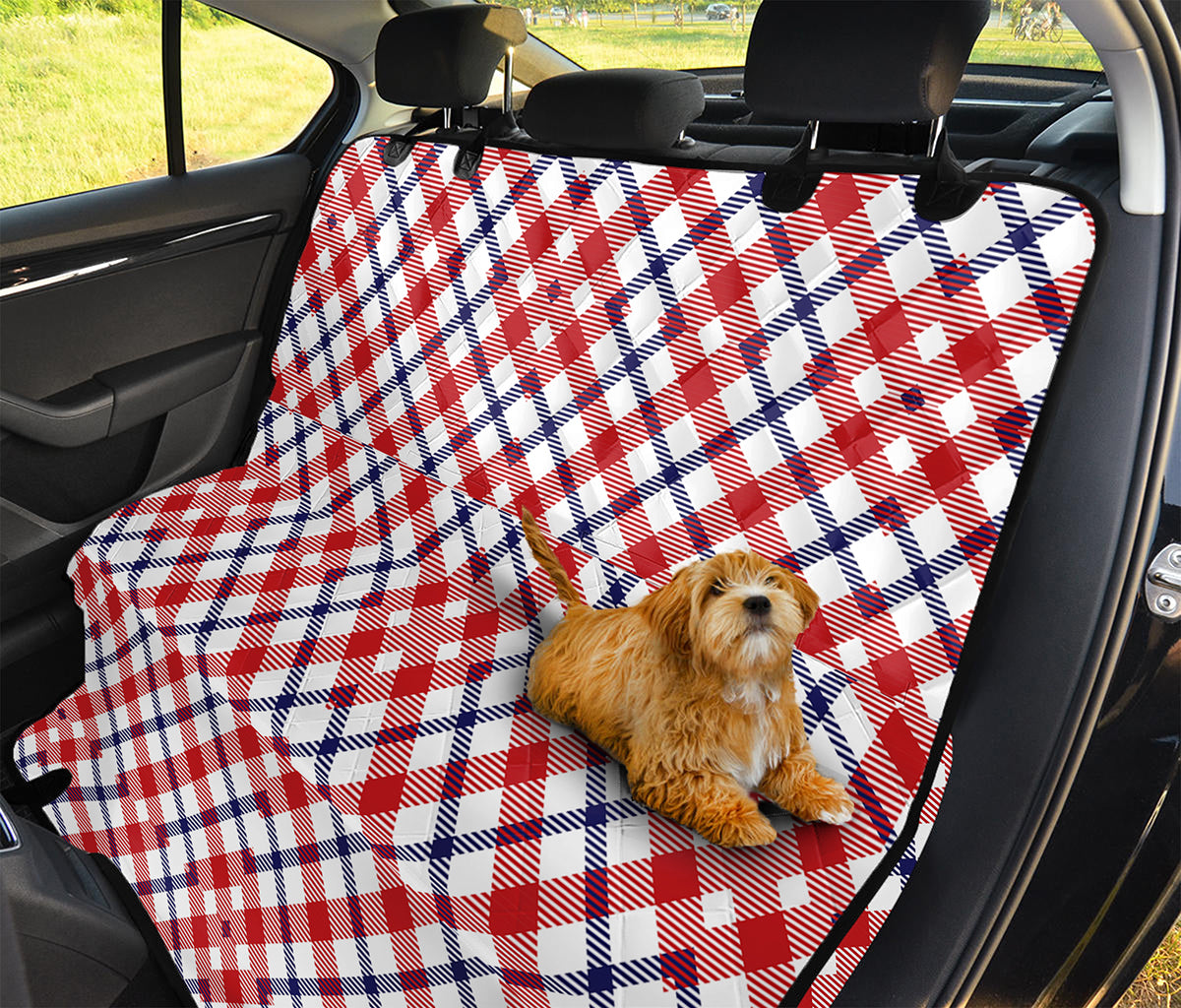 Blue Red And White American Plaid Print Pet Car Back Seat Cover