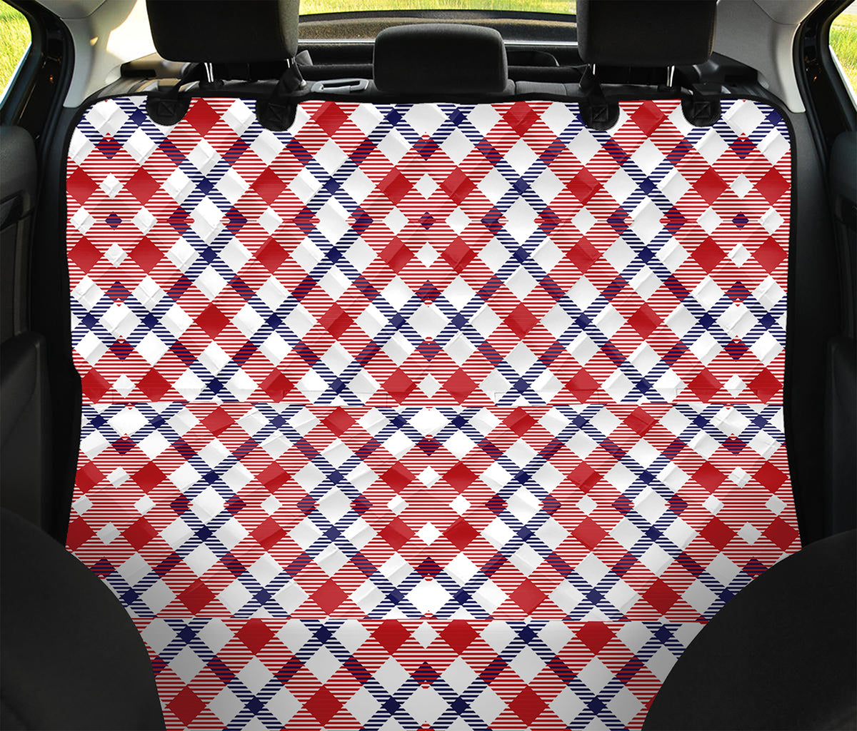 Blue Red And White American Plaid Print Pet Car Back Seat Cover