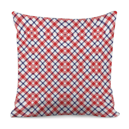 Blue Red And White American Plaid Print Pillow Cover