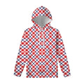 Blue Red And White American Plaid Print Pullover Hoodie