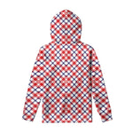 Blue Red And White American Plaid Print Pullover Hoodie