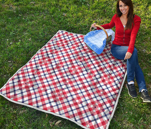 Blue Red And White American Plaid Print Quilt