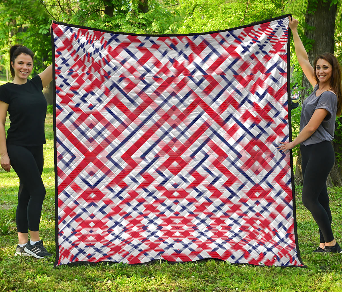 Blue Red And White American Plaid Print Quilt