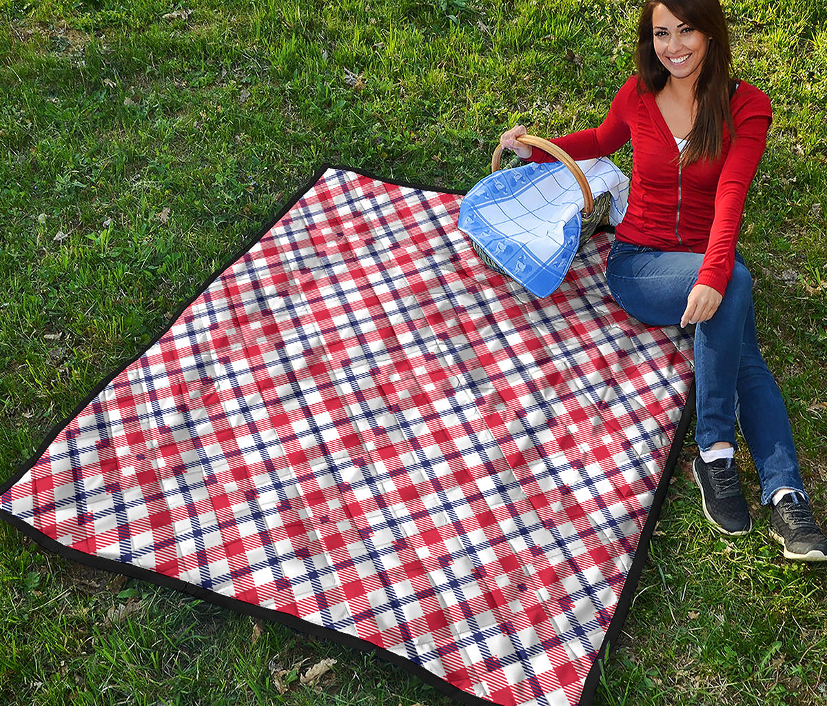 Blue Red And White American Plaid Print Quilt