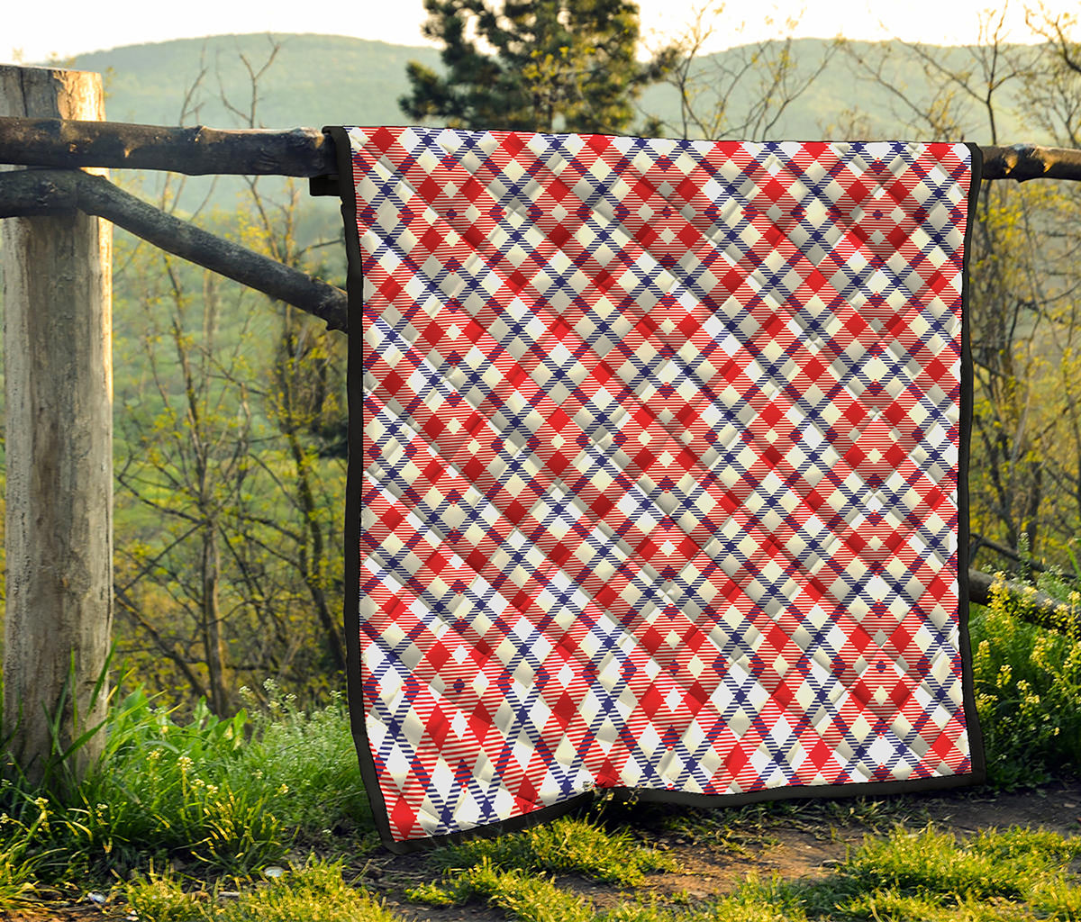 Blue Red And White American Plaid Print Quilt