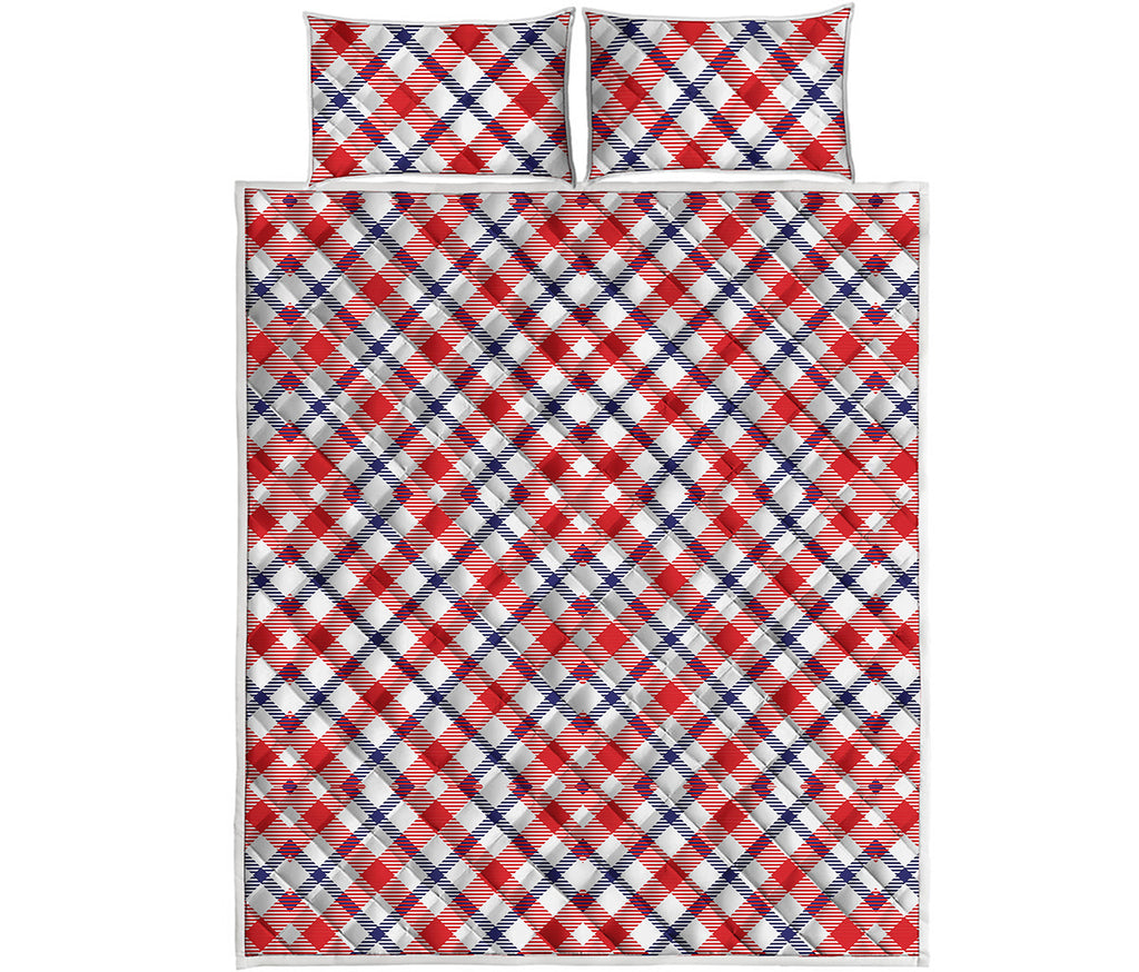 Blue Red And White American Plaid Print Quilt Bed Set