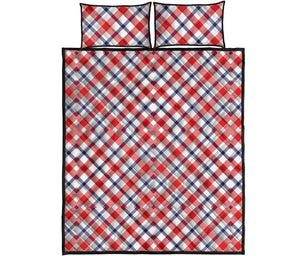 Blue Red And White American Plaid Print Quilt Bed Set