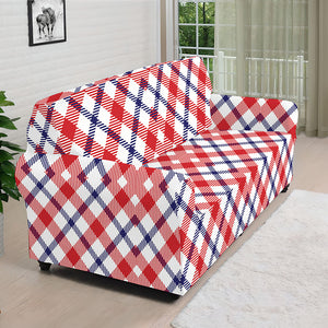 Blue Red And White American Plaid Print Sofa Cover