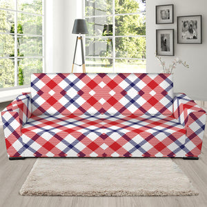 Blue Red And White American Plaid Print Sofa Slipcover