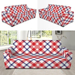 Blue Red And White American Plaid Print Sofa Slipcover