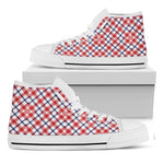 Blue Red And White American Plaid Print White High Top Shoes