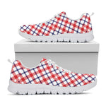 Blue Red And White American Plaid Print White Sneakers