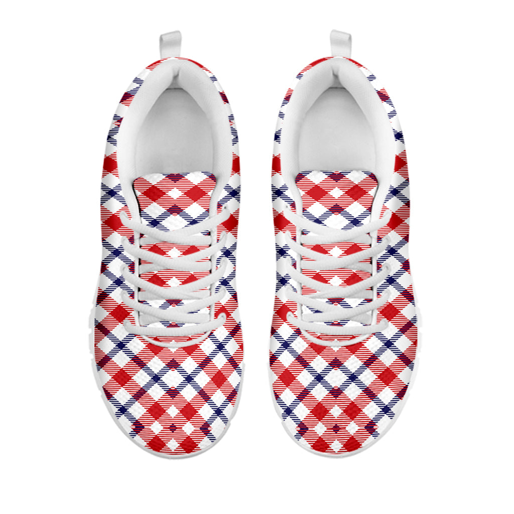 Blue Red And White American Plaid Print White Sneakers