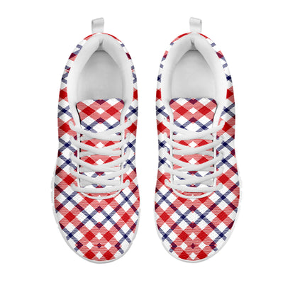 Blue Red And White American Plaid Print White Sneakers