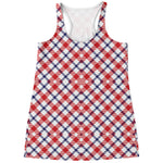 Blue Red And White American Plaid Print Women's Racerback Tank Top