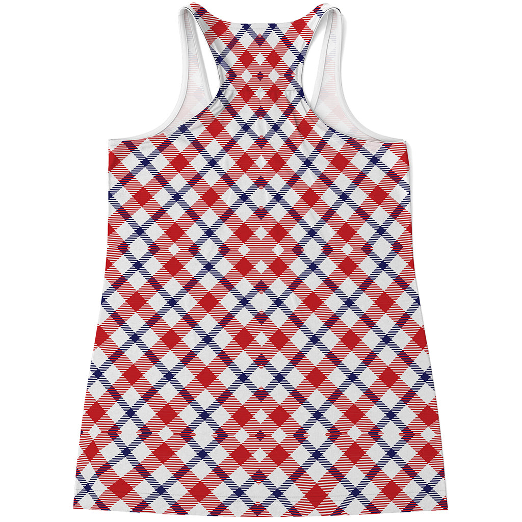 Blue Red And White American Plaid Print Women's Racerback Tank Top