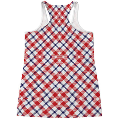Blue Red And White American Plaid Print Women's Racerback Tank Top