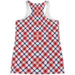 Blue Red And White American Plaid Print Women's Racerback Tank Top