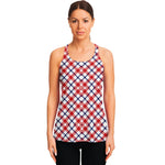 Blue Red And White American Plaid Print Women's Racerback Tank Top
