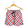 Blue Red And White American Plaid Print Women's Shorts