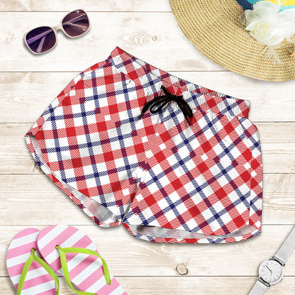 Blue Red And White American Plaid Print Women's Shorts