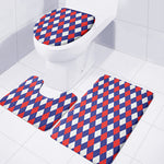 Blue Red And White Argyle Pattern Print 3 Piece Bath Mat Set