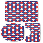 Blue Red And White Argyle Pattern Print 3 Piece Bath Mat Set