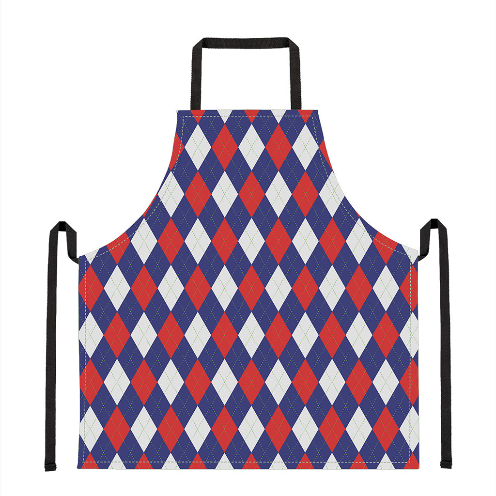 Blue Red And White Argyle Pattern Print Apron