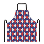 Blue Red And White Argyle Pattern Print Apron